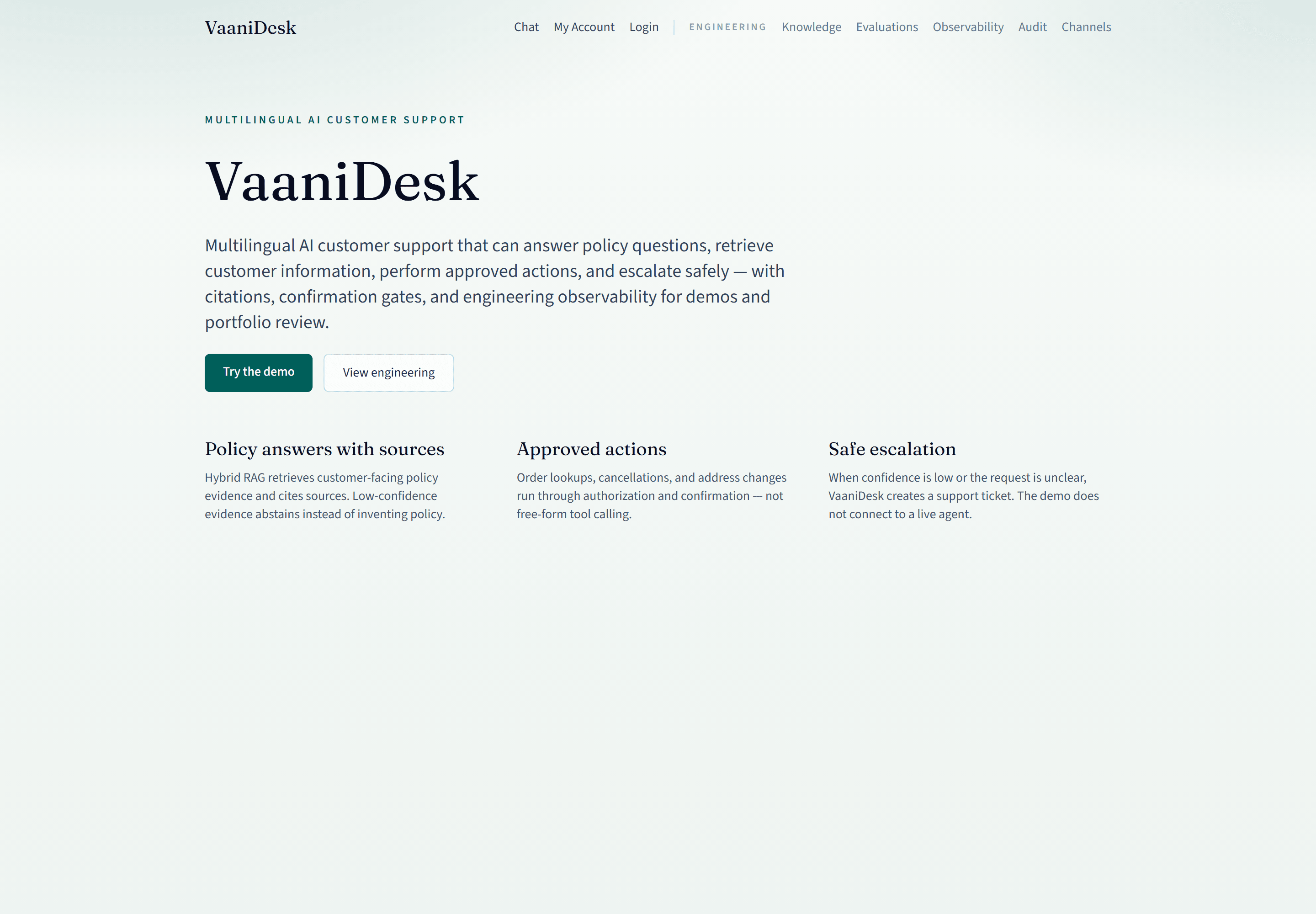 VaaniDesk product homepage